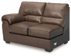 Umber brown LAF loveseat with padded arms, two seat cushions, and boxy base