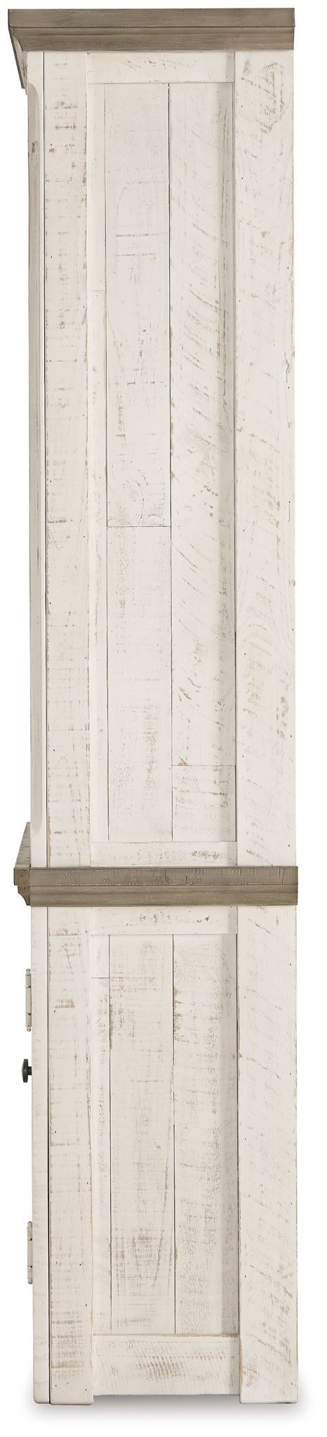 Left pier cabinet with tall panel doors, weathered beige finish
