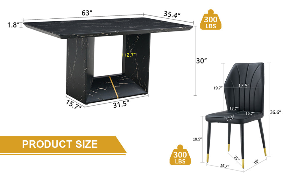 Black Marble Dining Set with 4 Chairs