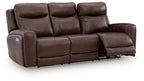Gravier power reclining sofa with adjustable headrests, dark brown leather, extended footrest