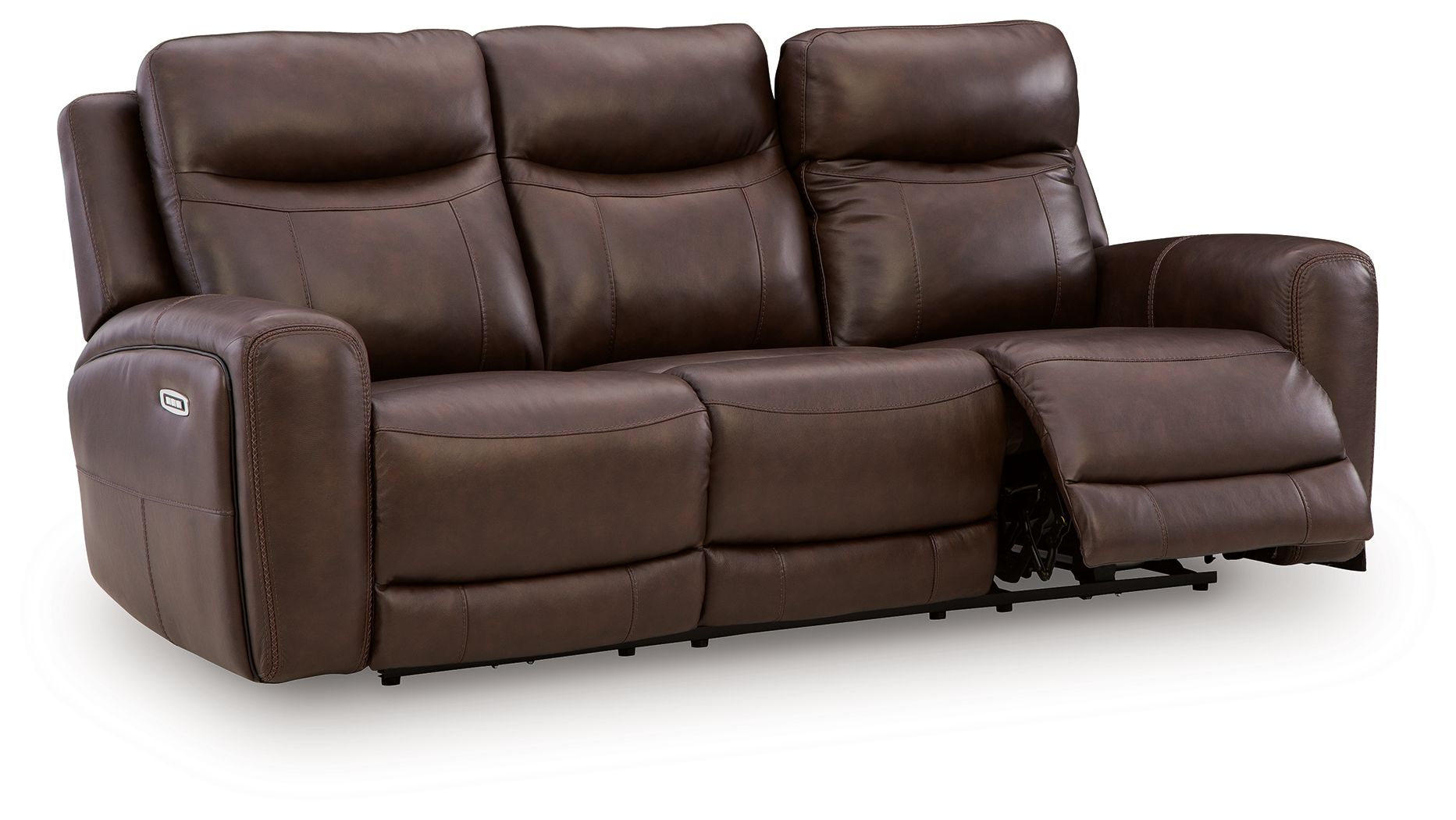 Gravier power reclining sofa with adjustable headrests, dark brown leather, extended footrest