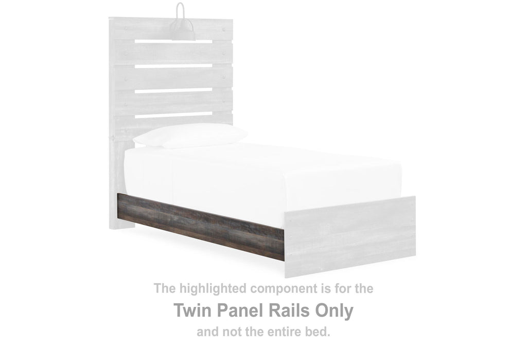 Twin panel bed rails in dark brown with beige end panels