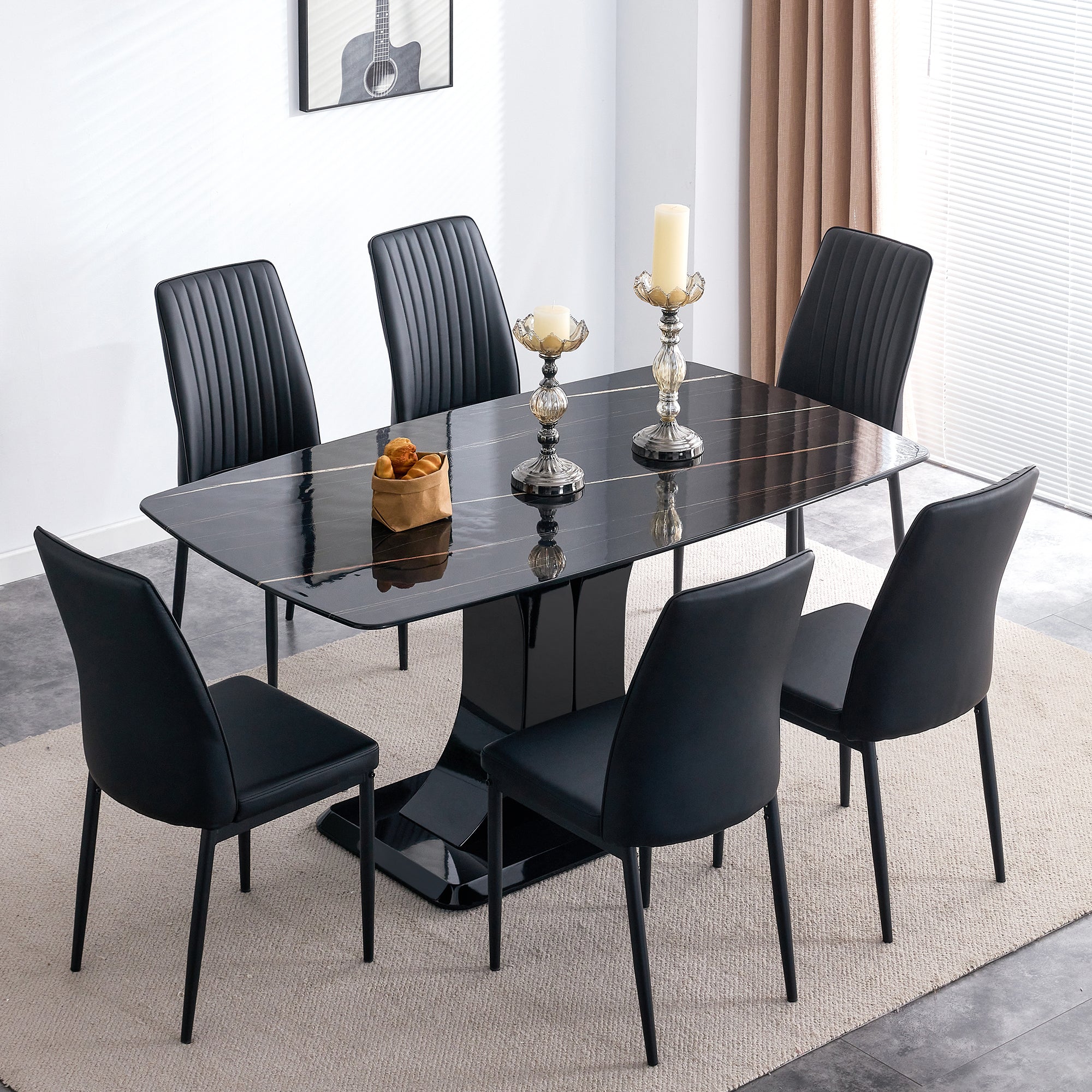 Faux Marble Dining Table Set w/ 6 Chairs