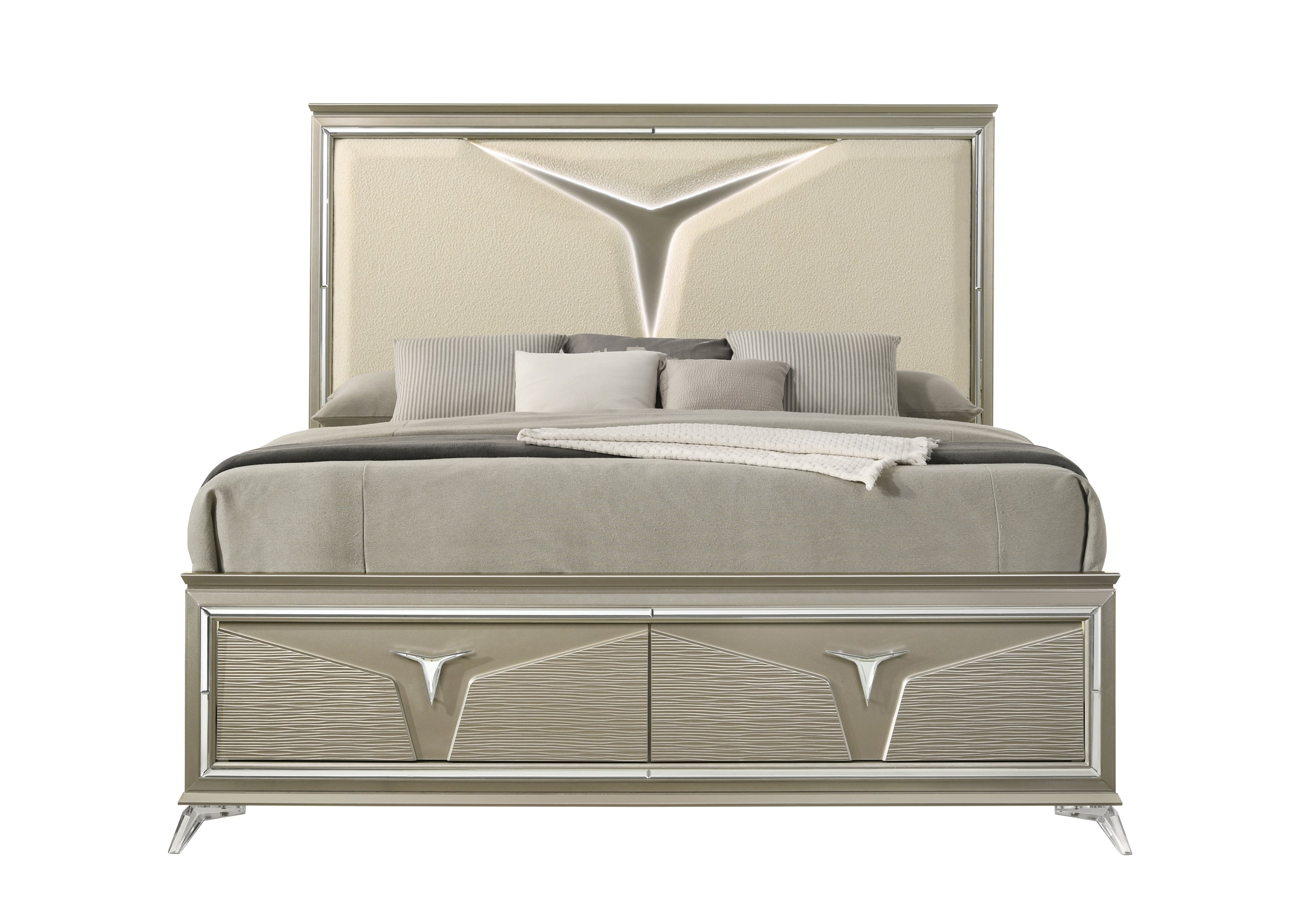 Modern Style King Bed Made with Wood & LED Headboard - Shop Today!