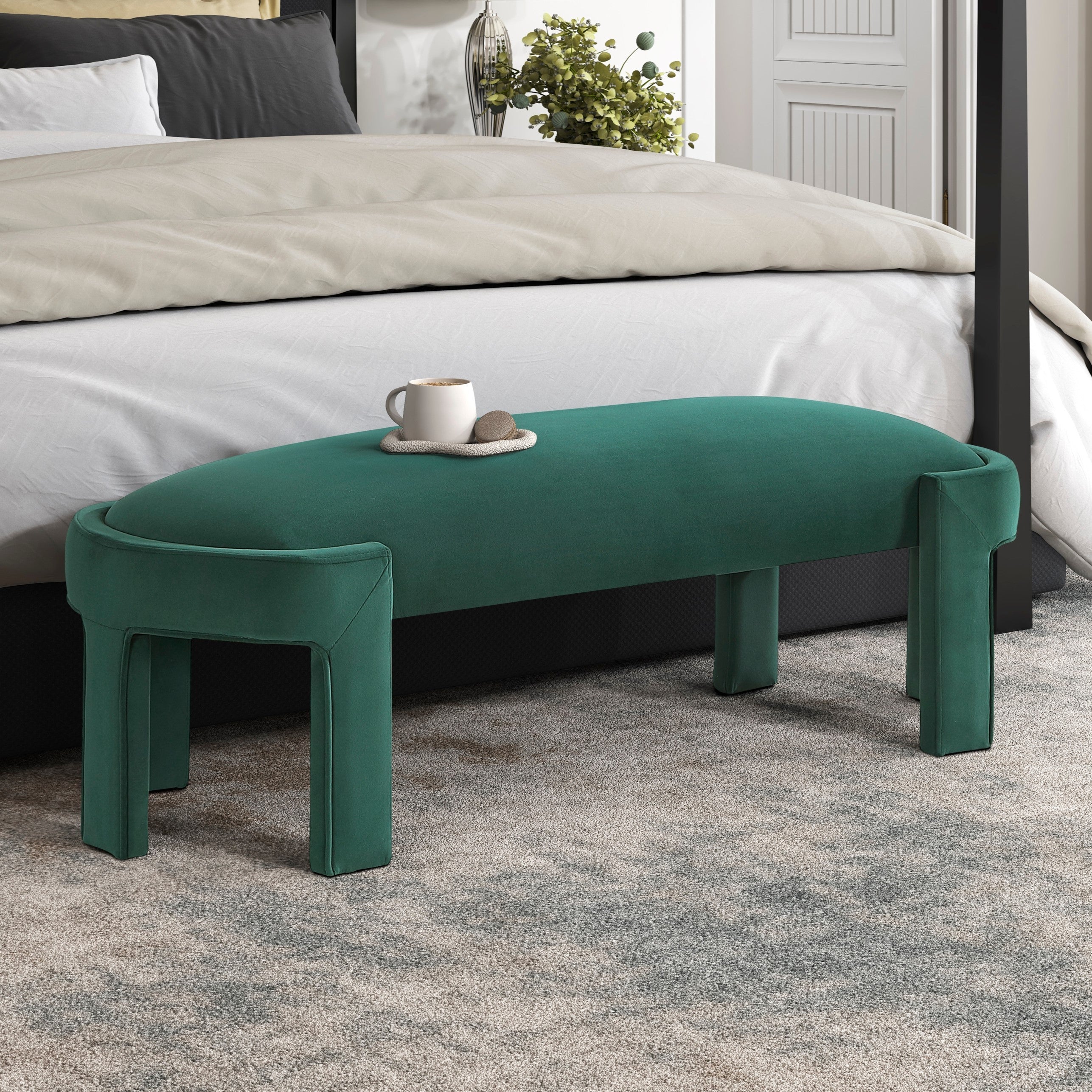 Green Velvet Entryway Bench - Stylish Upholstered Comfort