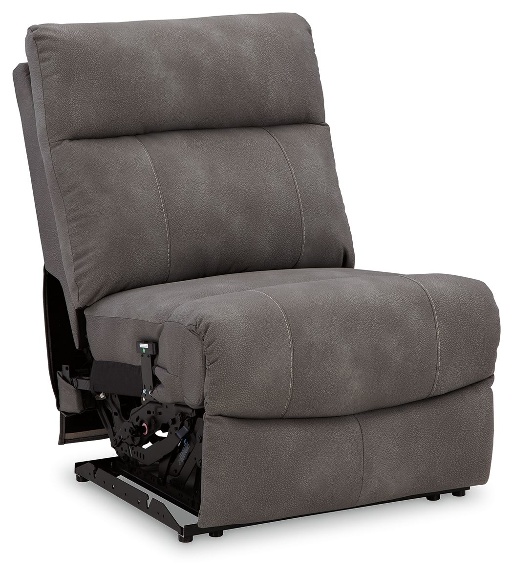 Slate power armless recliner with adjustable headrest, padded seat and back