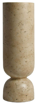 Bryons vase, beige speckled ceramic cylinder with rounded pedestal base