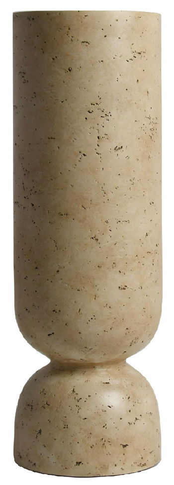 Bryons vase, beige speckled ceramic cylinder with rounded pedestal base