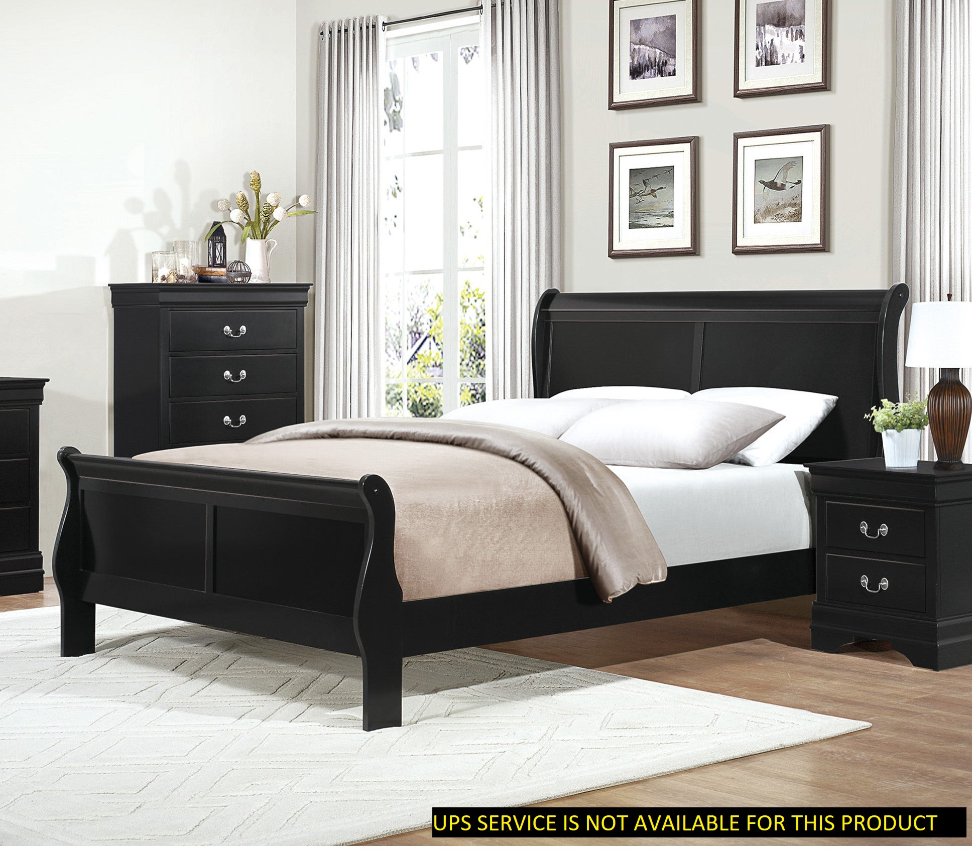 Black Louis Philippe Queen Sleigh Bed - Traditional Furniture