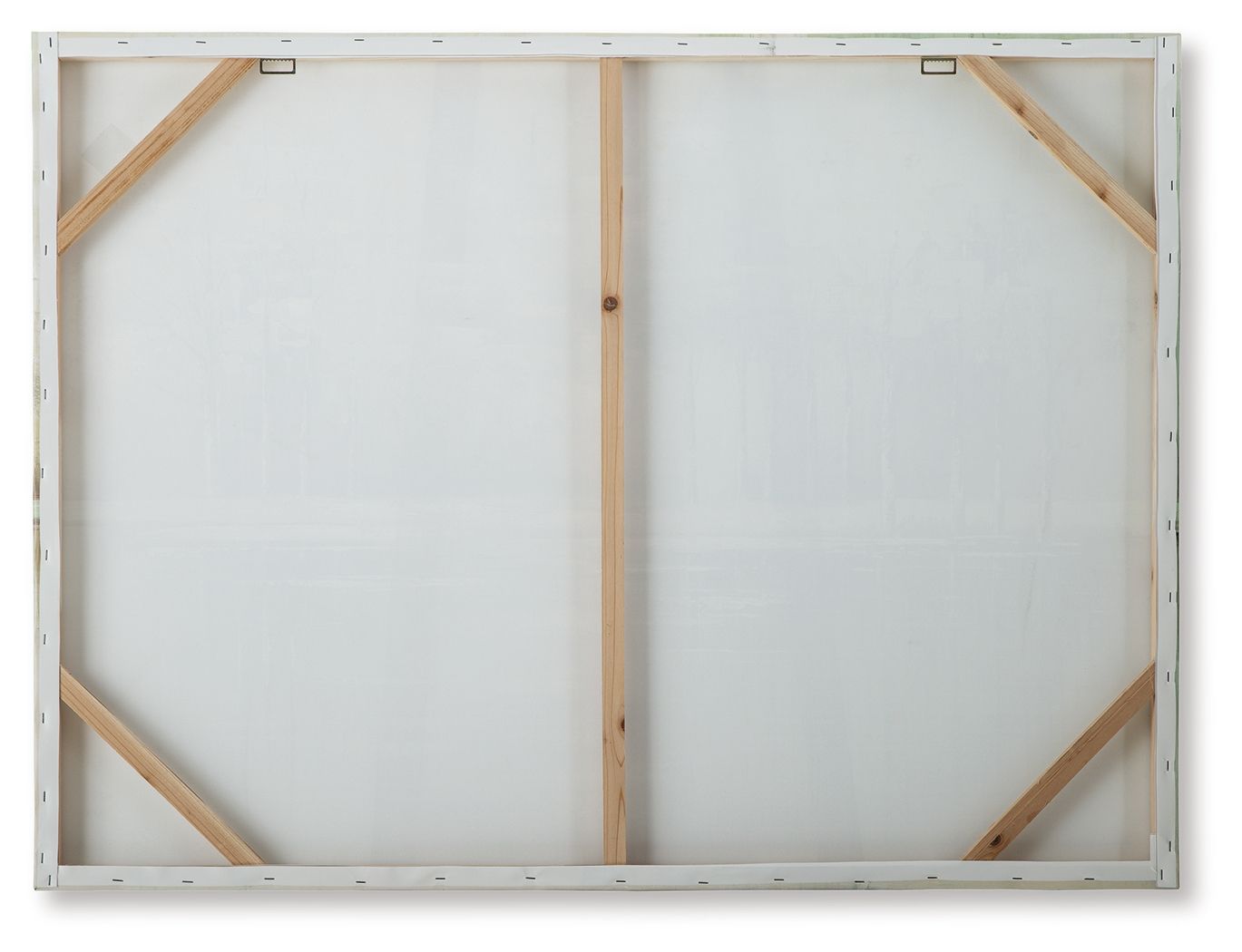 Wall art canvas back with white backing and wooden frame with corner braces
