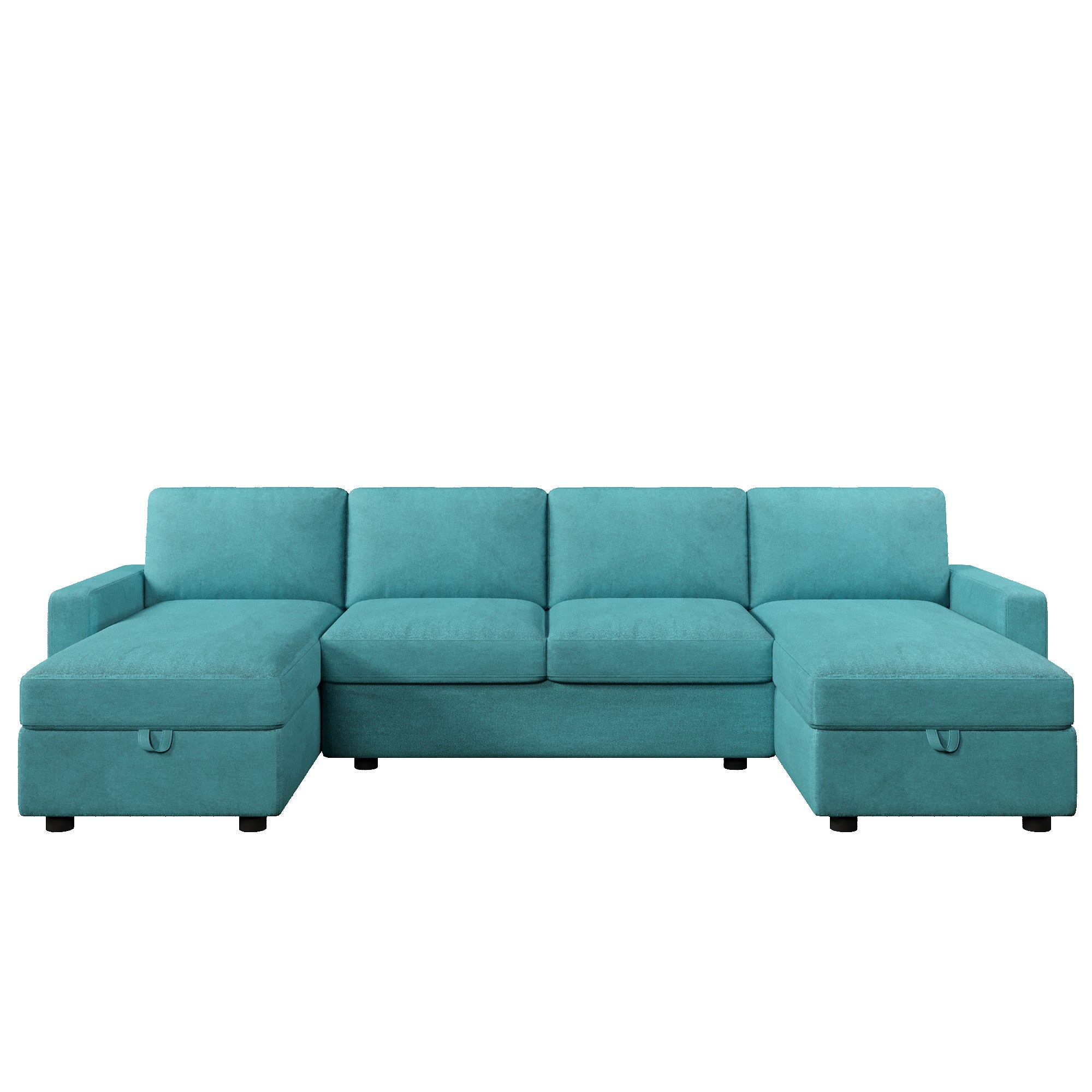Teal U-shaped Sectional Sofa: Storage, USB, Convertible