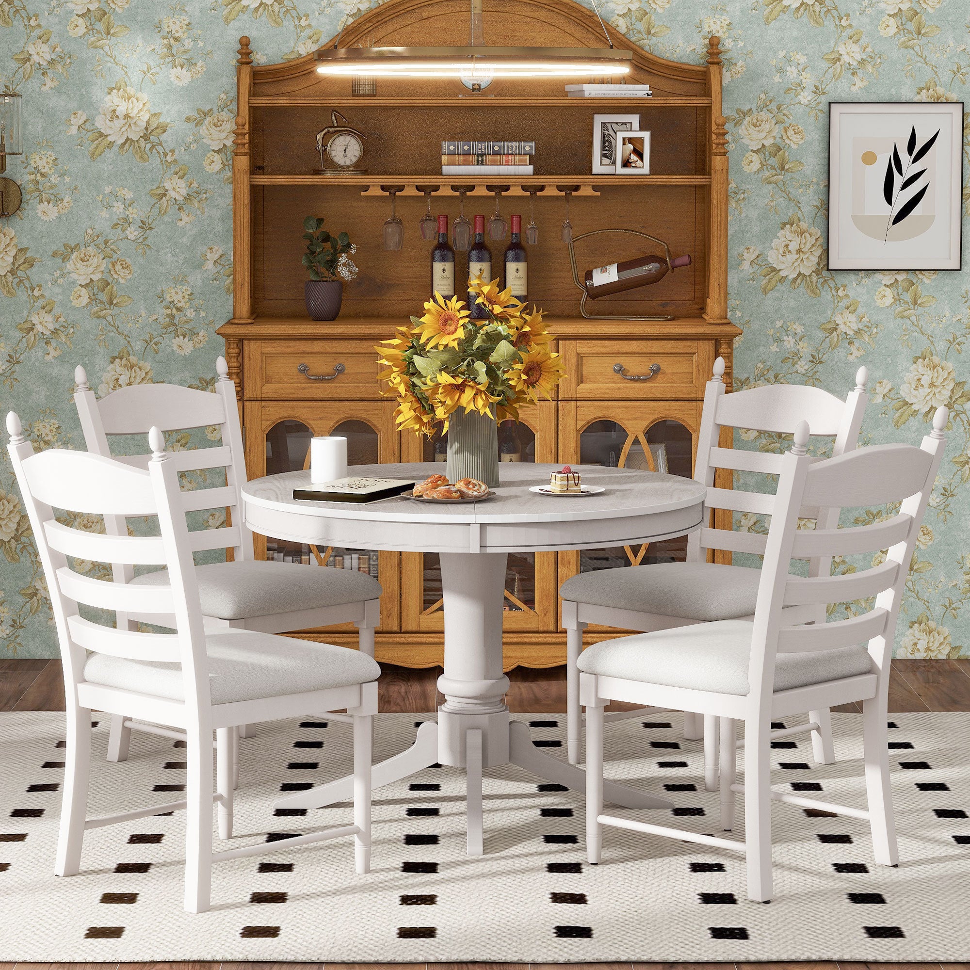 5-Pc Retro Extendable Dining Set, Antique White