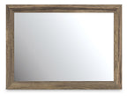 Elbrim bedroom mirror with brown rectangular wood frame and reflective glass