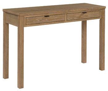 Natural wood console sofa table with two drawers and white-wash finish