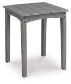 Gray square end table with slatted top and four straight legs