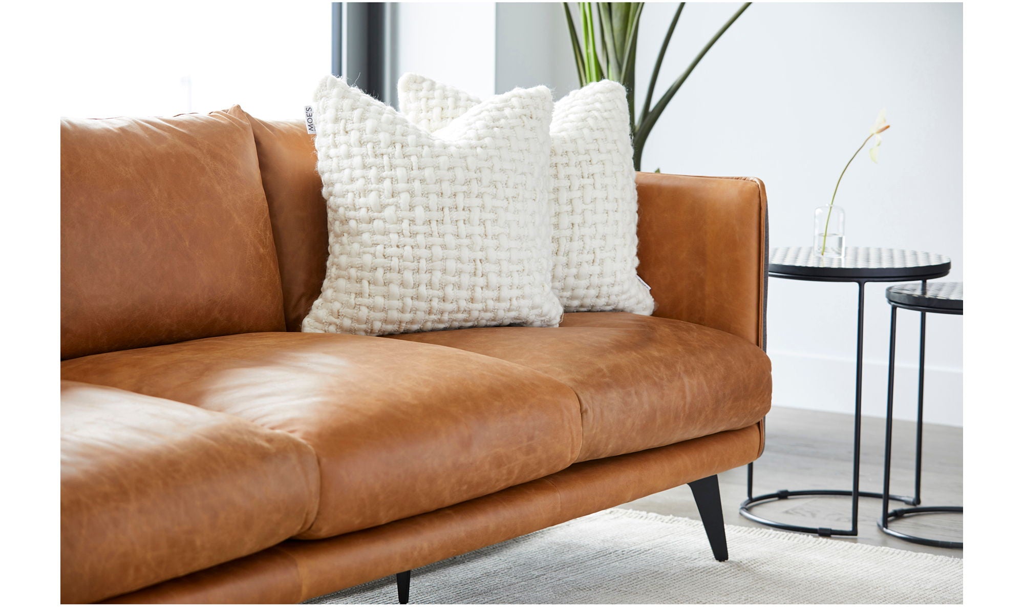 Messina Leather Sofa - Cognac Brown Top-Grain Leather - Stylish and Comfortable Living Room Furniture