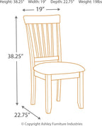 Dining chair dimension diagram with vertical slat back and padded seat