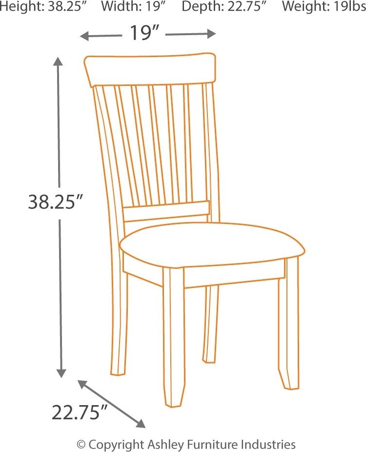 Dining chair dimension diagram with vertical slat back and padded seat