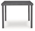 Gray square outdoor dining table with smooth surface and four corner legs