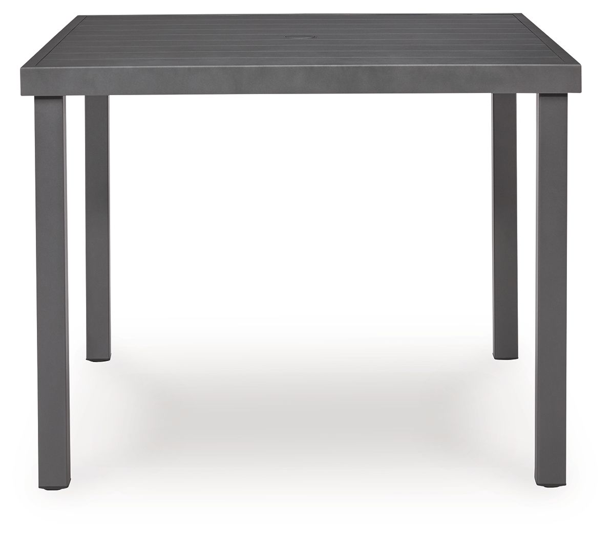 Gray square outdoor dining table with smooth surface and four corner legs