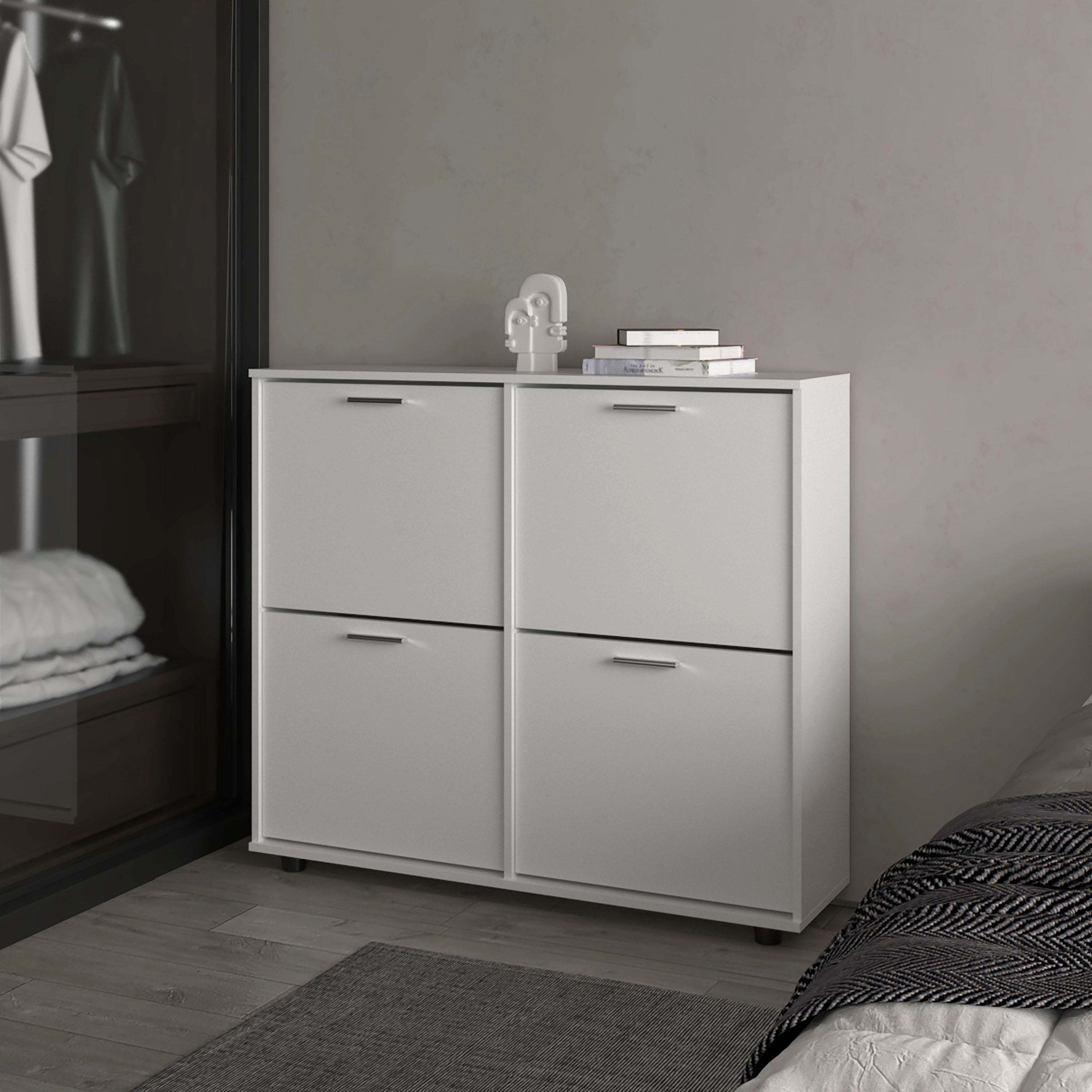 White Modern Tilt-Out Shoe Storage Cabinet