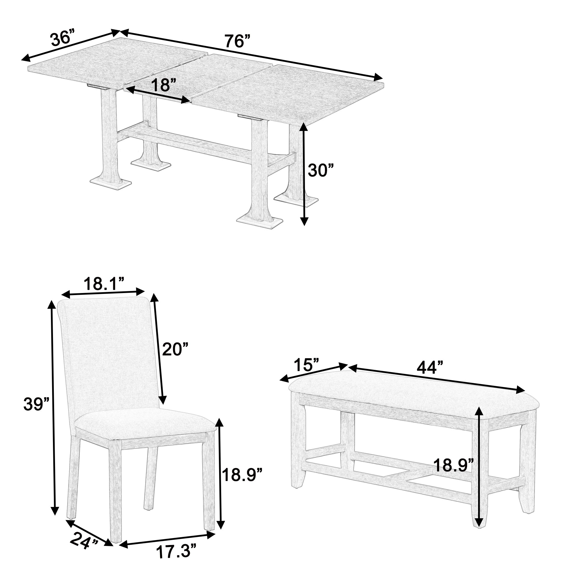 76" Farmhouse Dining Table Set - 6 Piece