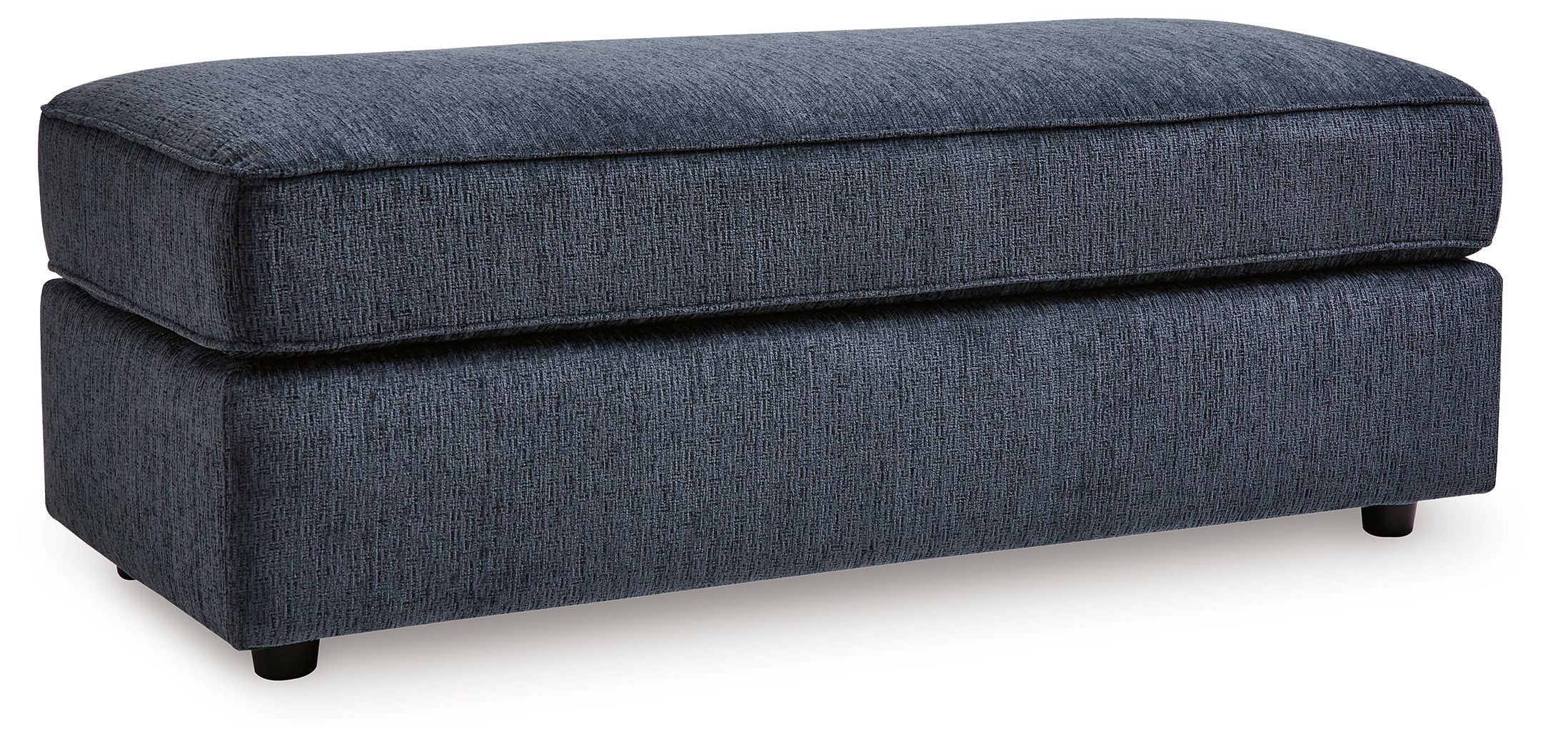 Oversized accent ottoman in cobalt blue with padded hinged top and tapered legs