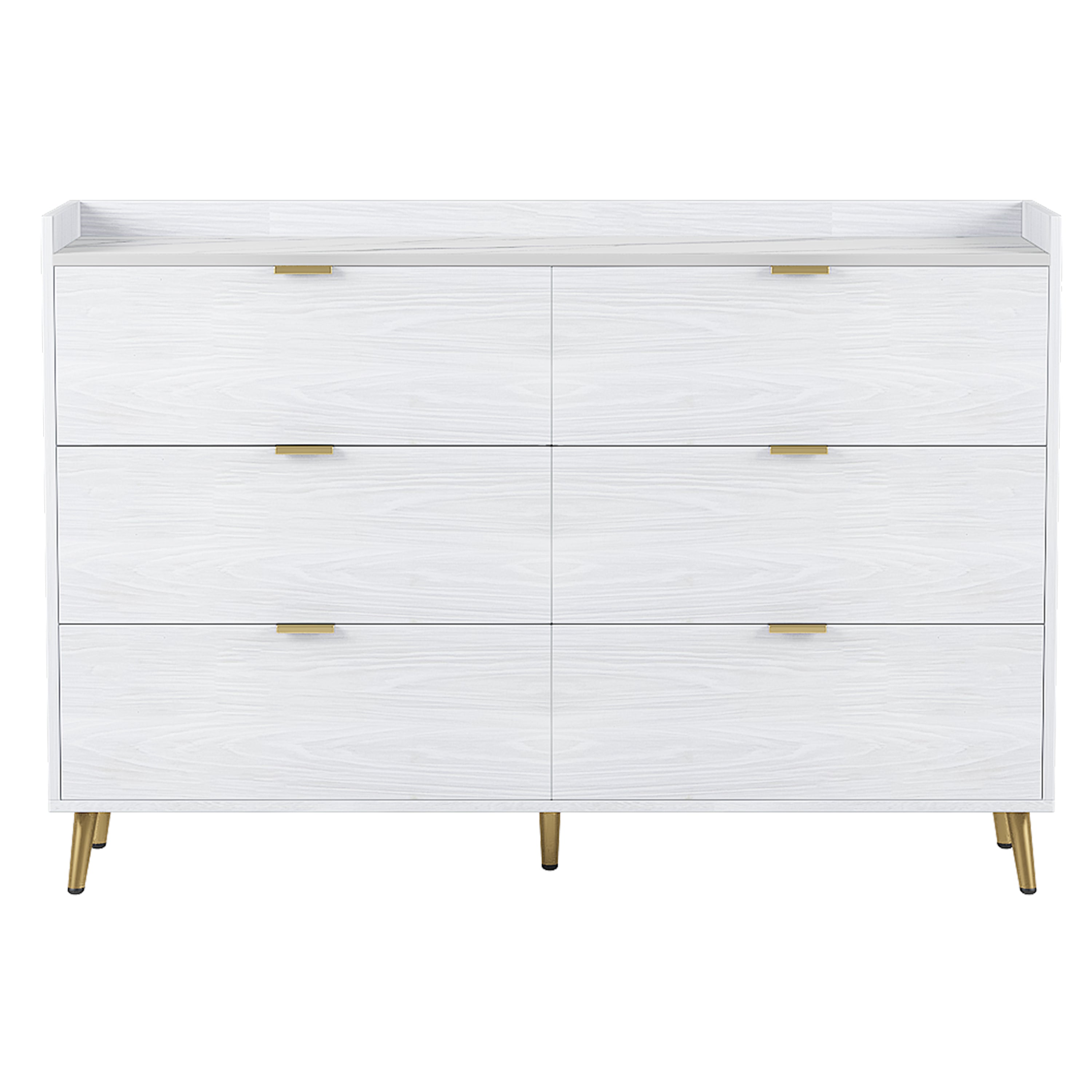 55" White Dresser with Marbling Top & Metal Legs