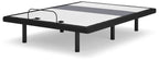 Adjustable bed base with lumbar support and audio, dark frame, low profile platform with cable