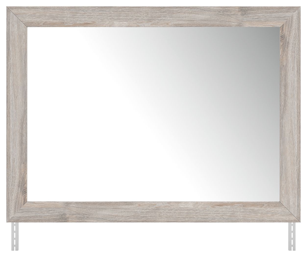Broachmyn gray bedroom mirror with rectangular frame and raised stand