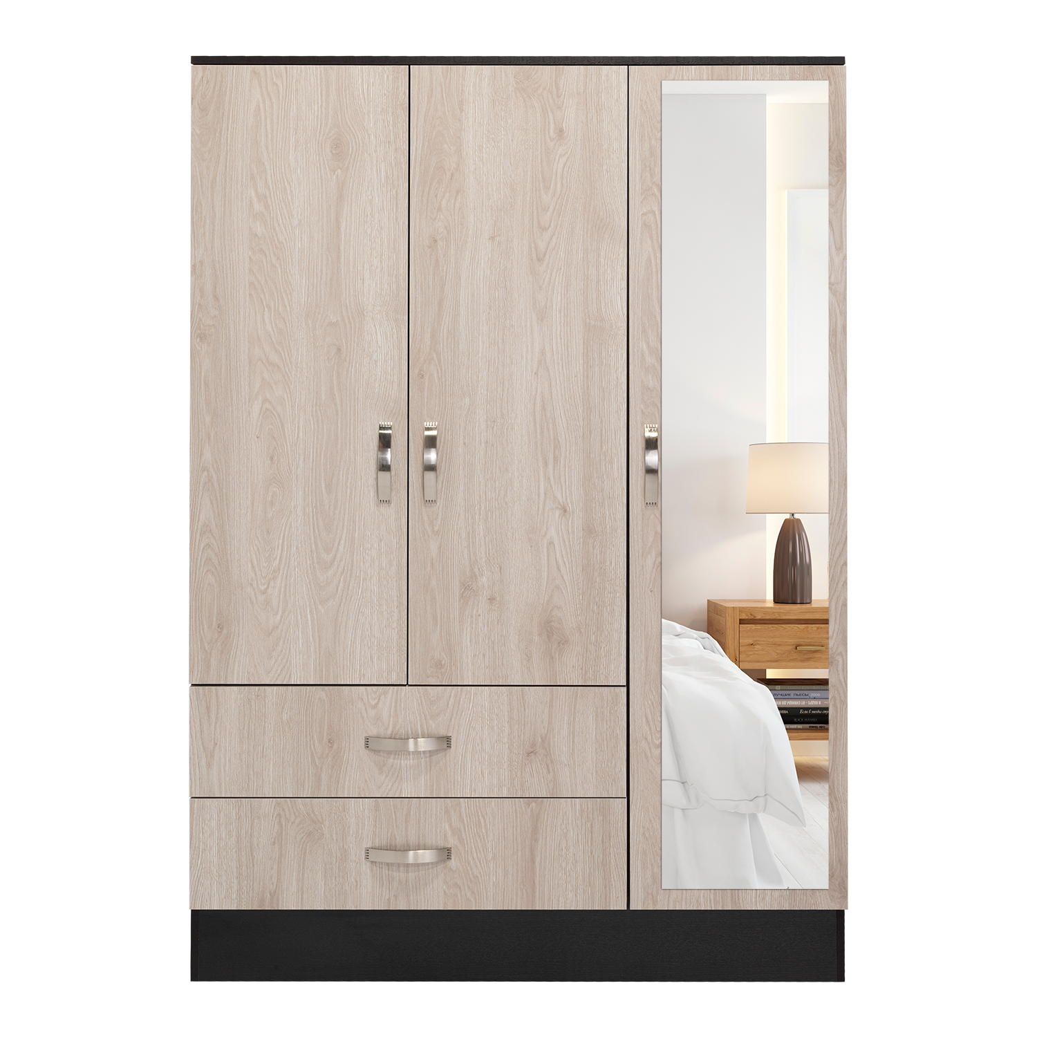 Draggo Mirrored Armoire: Bedroom Storage, Black/Light Gray