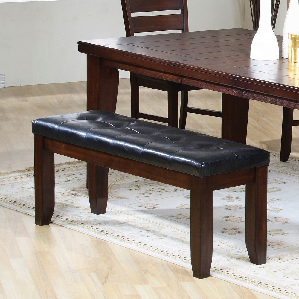 Cherry Wood Tufted Upholstered Dining Bench
