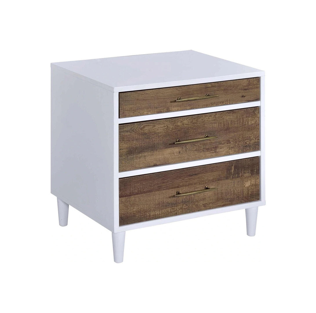 Two-Tone Nightstand: White & Weathered Oak, 3 Drawers