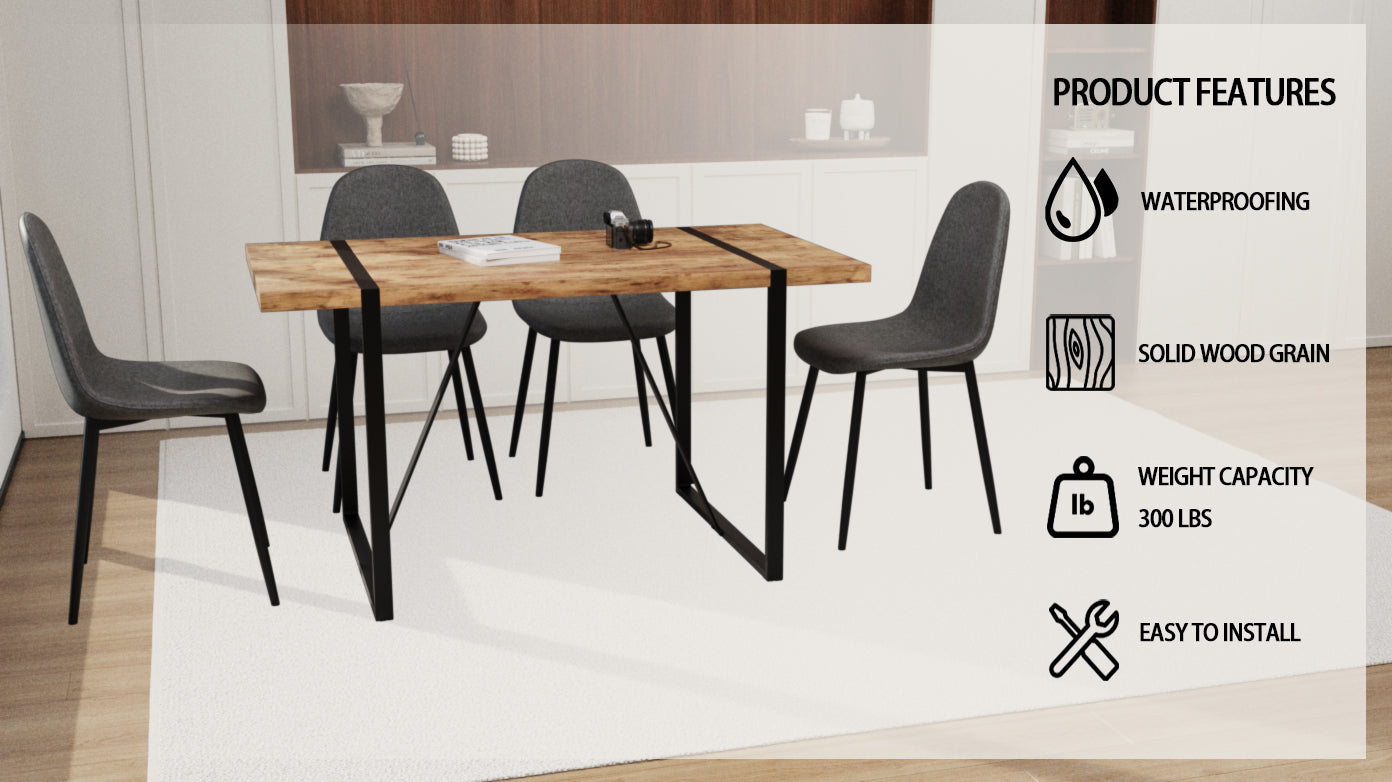 55" Dark Wood Dining Table & 4 Chairs Set