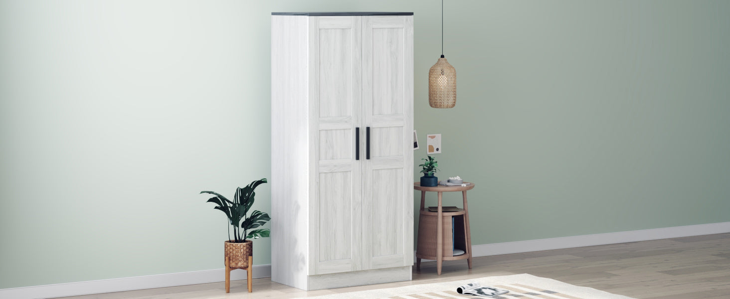 Modern 2-Door Wardrobe Armoire w/ LED - Grey