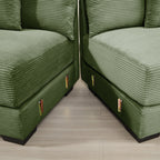 Green corduroy modular sectional corner with cushions and metal latch handles