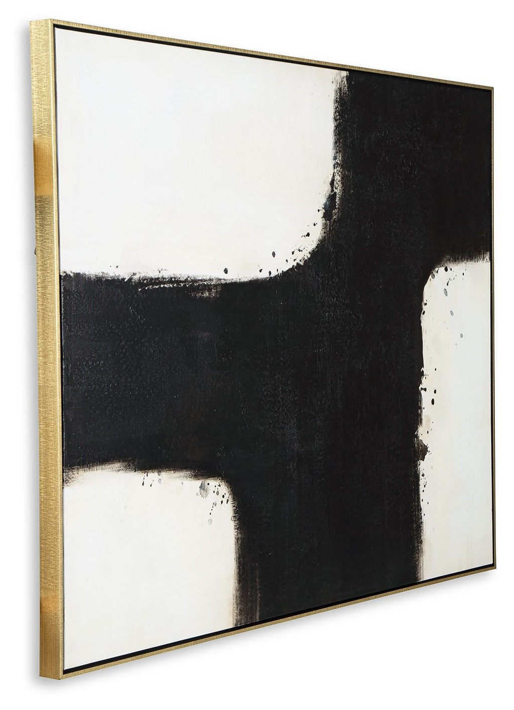 Framed abstract wall art in black and white with cross motif and gold-toned frame edge