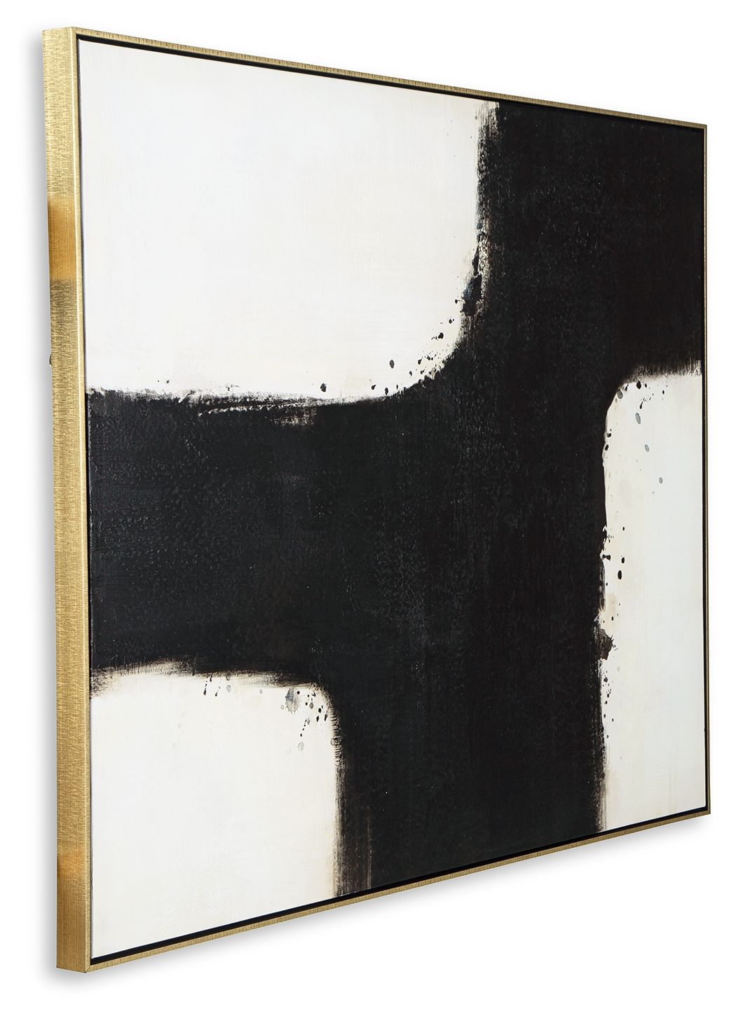Framed abstract wall art in black and white with cross motif and gold-toned frame edge