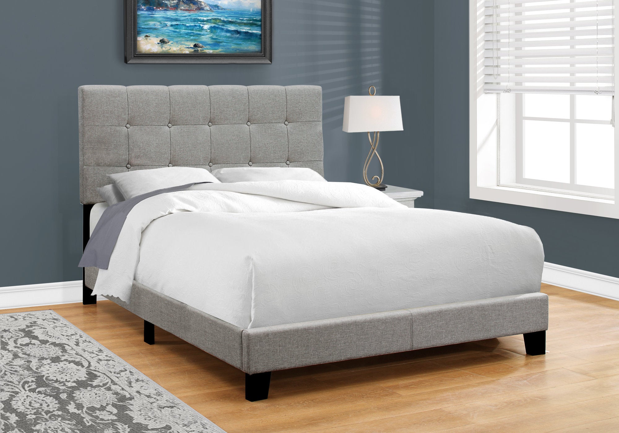 Full Size Grey Linen Upholstered Transitional Bed