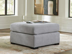 Lakepoint oversized accent ottoman, light gray padded top and boxy base with dark feet