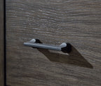 Grayish brown dresser drawer with long silver metal handle