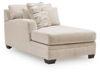 Beige LAF corner chaise with wide seat, square arms, and dark wood-style feet