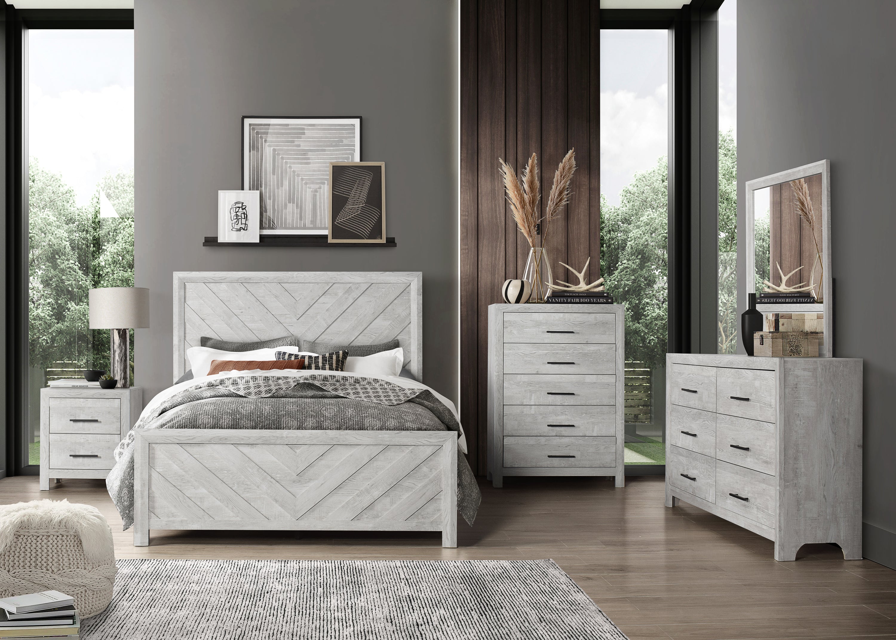 Denver Full Modern Wood Storage Bedroom Set - Natural