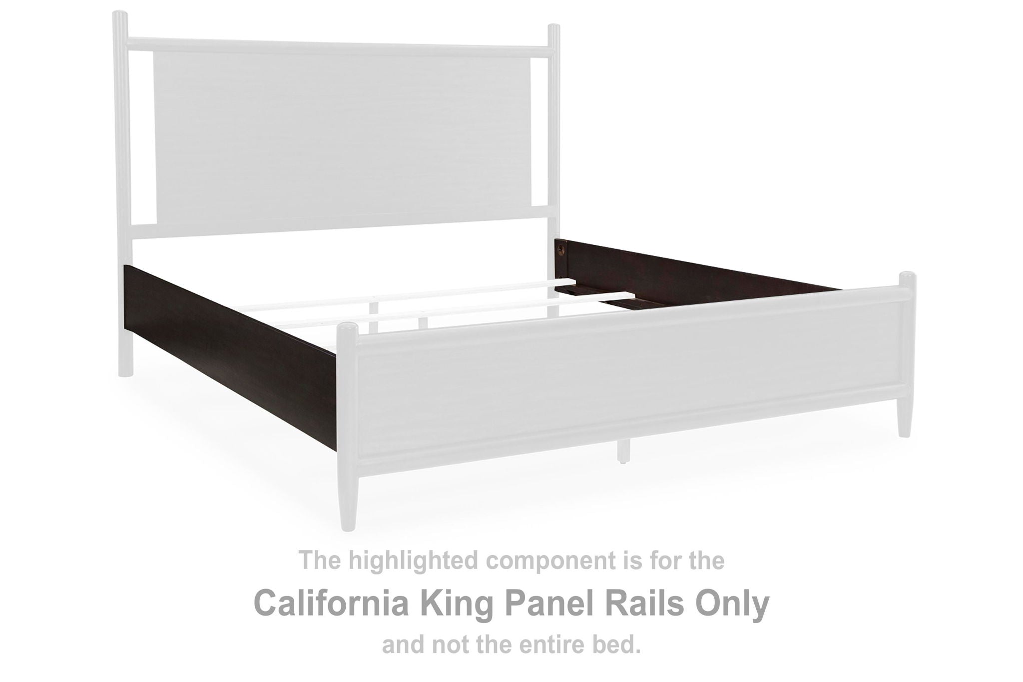 California king panel rails in dark merlot, highlighted bed frame component