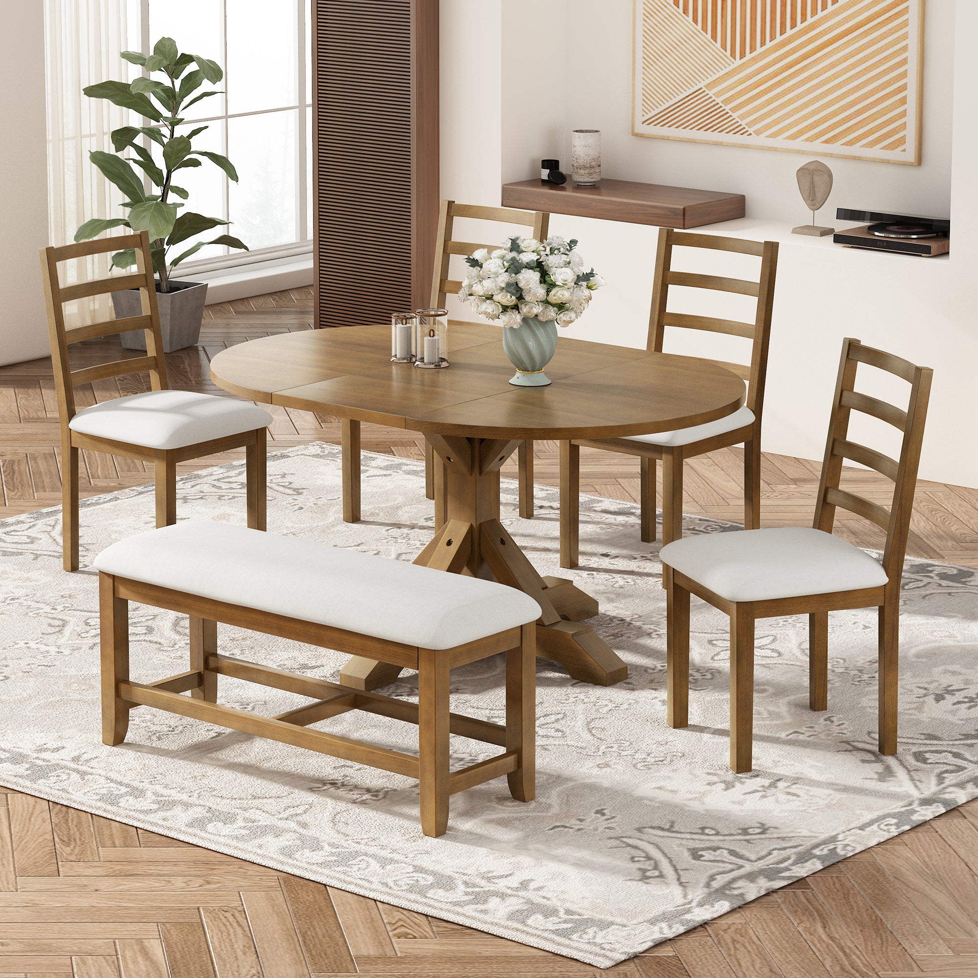 Farmhouse 60" Extendable Dining Table Set - 6 Pcs