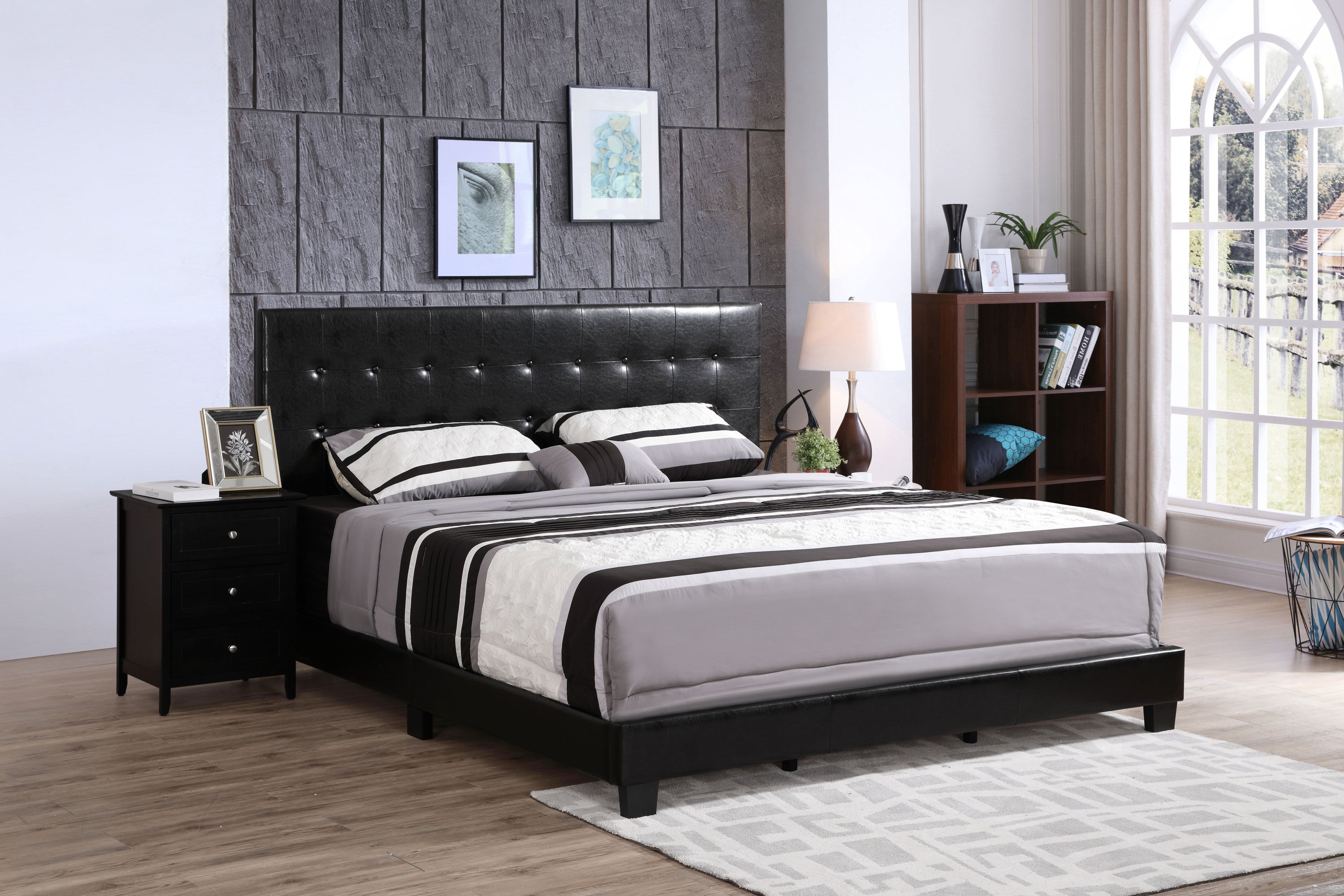 Stylish Black Contemporary Queen Bed | Modern Design & Comfort