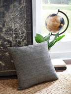Dark striped square throw pillow with textured woven fabric