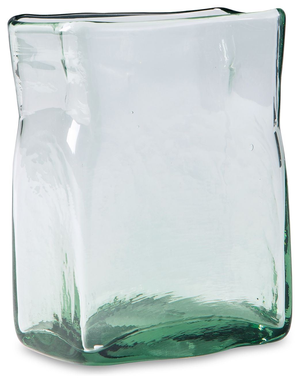 Taylow green glass vase, squared silhouette with thick bottom rim