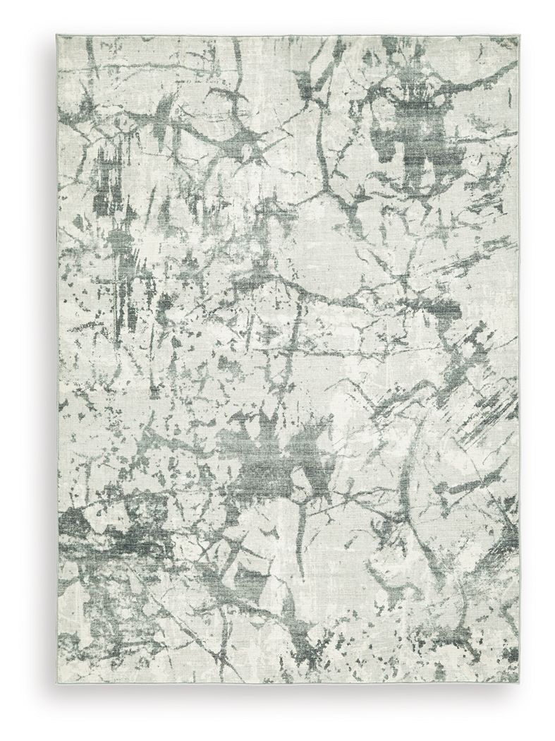 Washable rug square, beige with cracked marble texture and gray-green speckles