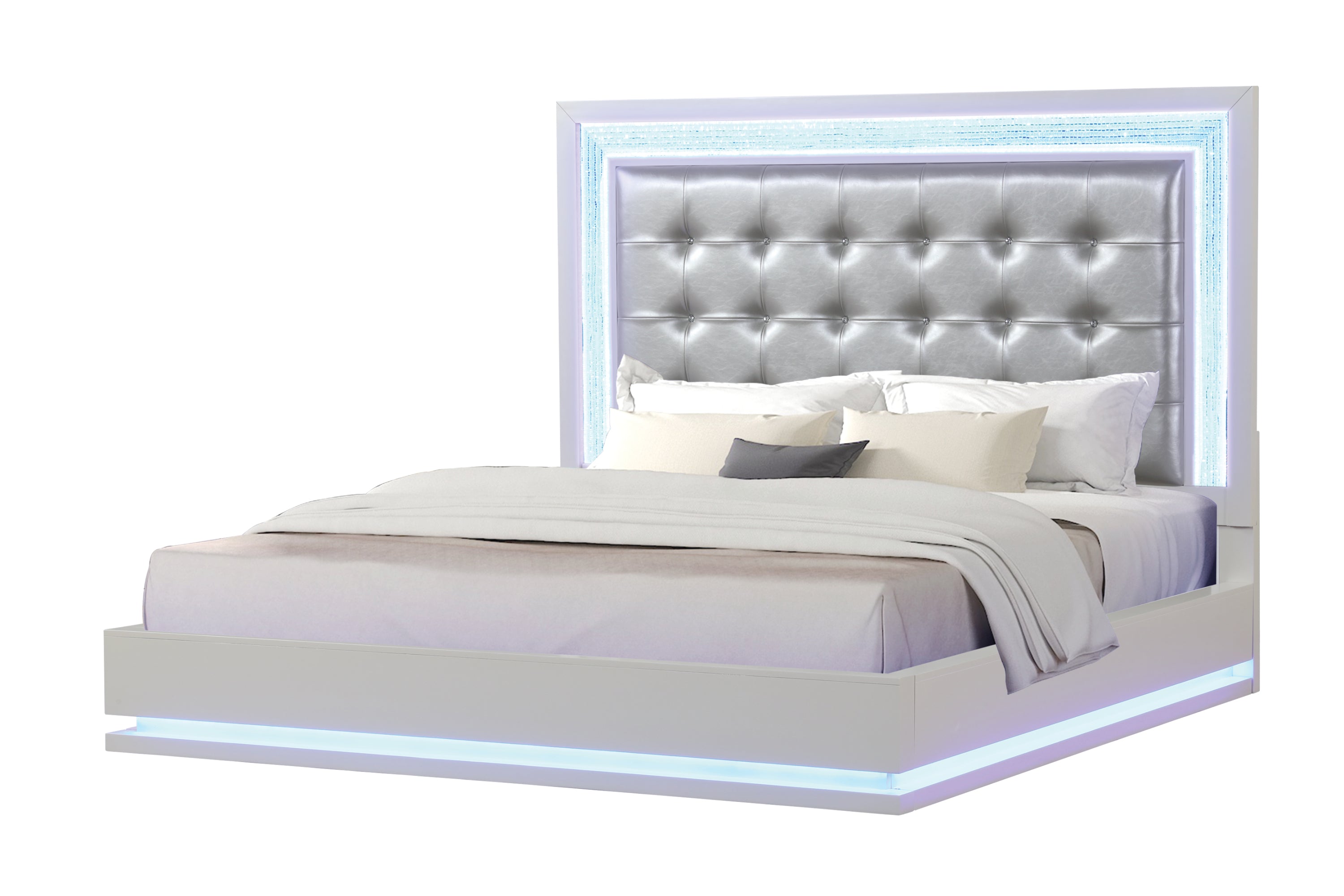 Milky White Wooden LED King Bed Frame - King Size
